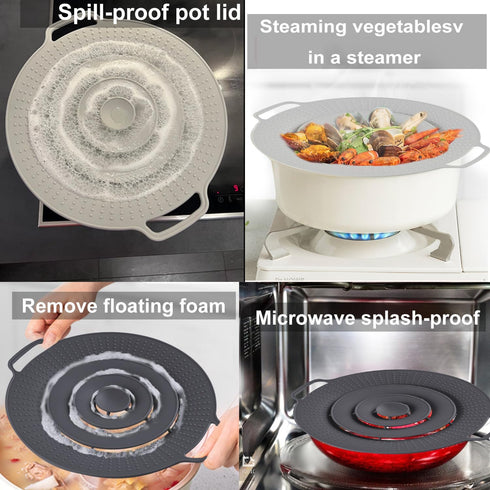 QTECLOR Pot Cover Spill Stopper Lid, Thicken Silicone Boil Over Safeguard, FDA Food Grade Cover for Pots 8" to 11.5"