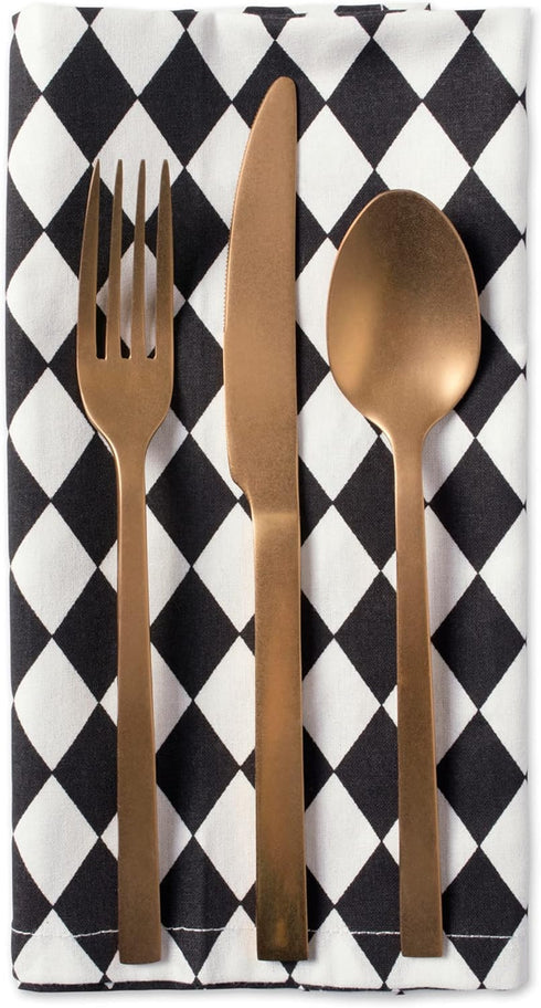 DII Halloween Tabletop Napkin Set, Harlequin Collection, Black and Cream, 6 Piece