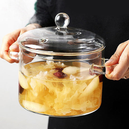 Glass Saucepan : 1350ml Glass Cooking Pot with Cover Nonstick Soup Pot Sauce Pan for Soup Pasta Noodle Food Transparent by DOITOOL