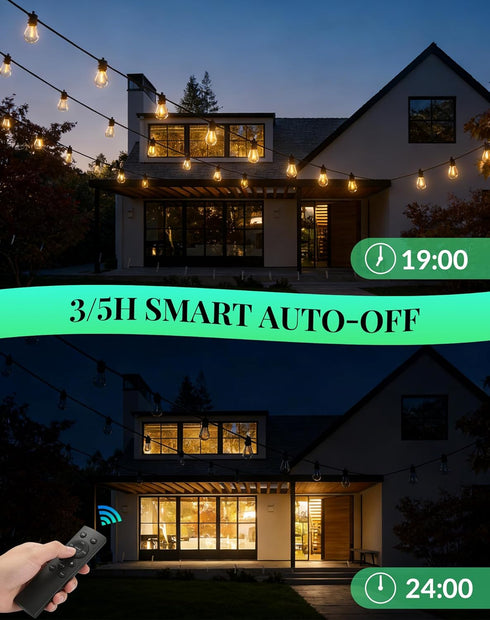 BYGUQ 50Ft Dimmable S14 Bulbs Outdoor String Lights LED Patio-Light - Outside Waterproof Porch Lights with Remote