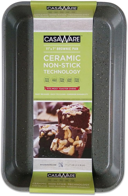 casaWare 7 x 11-inch Toaster Oven Baking Pan, Ceramic Coated Non-Stick (Silver Granite)