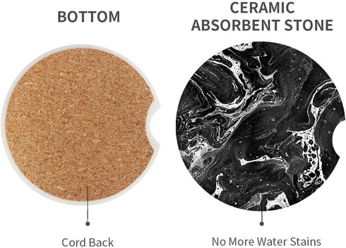 Britimes Absorbent Car Coasters, 2 Pack for Cup Holders, 2.56" Ceramic Stone & Non-Scratch Cork Base