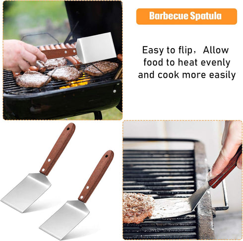 Newtay 2 Pieces Small Brownie Cookie Spatula - Metal Stainless Steel with Wooden Handle for Kitchen Cooking