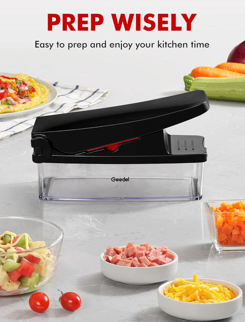 Geedel Vegetable Chopper Pro, 4 in 1 Kitchen Slicer Dicer Cutter Grater with Container for Onion, Potato, Carrot (Red)