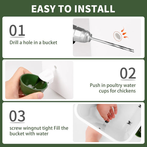 12 Pack, Chicken Water Cups Automatic Filling Waterer Feeder Bowl, Gravity Poultry Watering System, Chicken Water