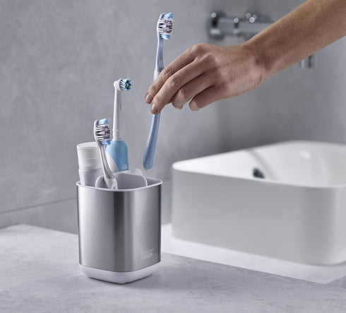 Countertop Joseph Joseph EasyStore Stainless-Steel Toothbrush Holder Bathroom Storage Organizer Caddy, Small