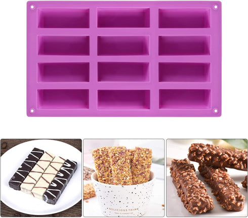 Palksky 2 Pack Medium Narrow Silicone Rectangle Molds, 12 Cavity for Protein Bars, Energy Bars, Caramel, Muffins