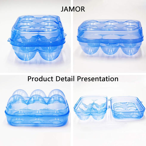 JAMOR 6 Grid Egg Storage Box, Portable Egg Carriage Container for Refrigerator, Camping, Picnic Essential (Blue)
