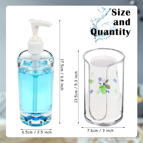 19.6 oz Countertop(1 Set) Patelai Mouthwash Dispenser with Cup Holder Clear Acrylic Refillable Mouth Wash Pump Bottle