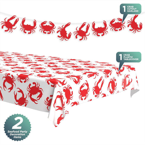 Set Seafood Party Supplies Crab Boil Plastic Table Cover and Shaped Garland