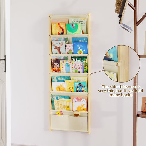 BPMFDTNL 6-Tier Wood Wall Mounted Kids Bookshelf Floating Book Shelf For Kids Rooms,Nursery & Classroom, Hanging