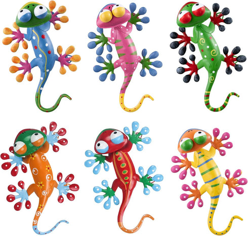 YEAHOME 6 Pack Metal Geckos Inspirational Wall Art, Mexican Outdoor Decor for Farmhouse, Porch, Lawn, Fence