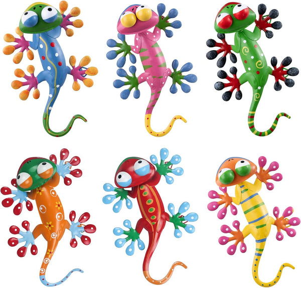 YEAHOME 6 Pack Metal Geckos Inspirational Wall Art, Mexican Outdoor Decor for Farmhouse, Porch, Lawn, Fence
