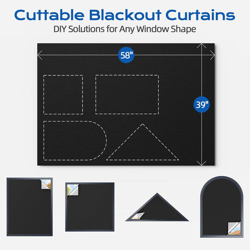 Blackout Curtains for Bedroom, 39" x 58" Portable Blinds with 20 Sets Hooks & Loops for 100% Blackout