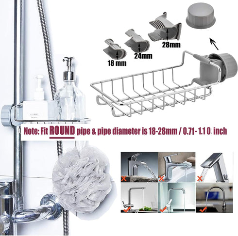 iPstyle Kitchen Sink Caddy Organizer, Over Faucet Sponge Holder, Stainless Steel Hanging Drain Rack for Scrubbers, Soap