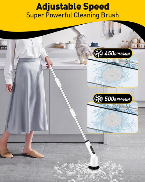 Electric Spin Scrubber, Shower Scrubber with Extendable Arm, Dual-Speed and 3 Brush Heads for Bathroom