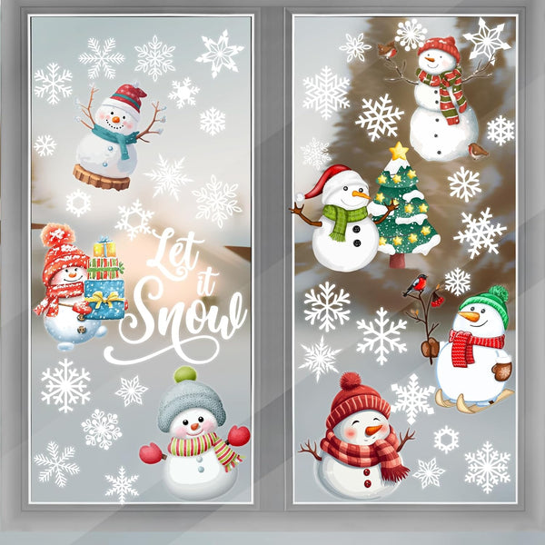 9 Sheet Christmas Window Clings, Snowman Window Decals, Snowflake Stickers for Holiday Party Decorations