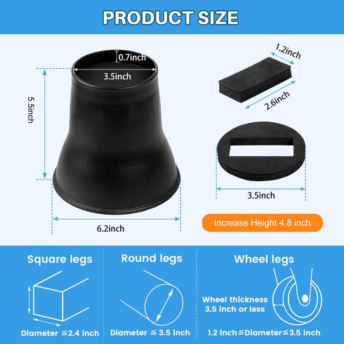 6 Inch, Set 4 BTSD-home Bed Risers Heavy Duty Round Furniture Risers for College Dorm Bed, Sofa, Couches & TV Stands