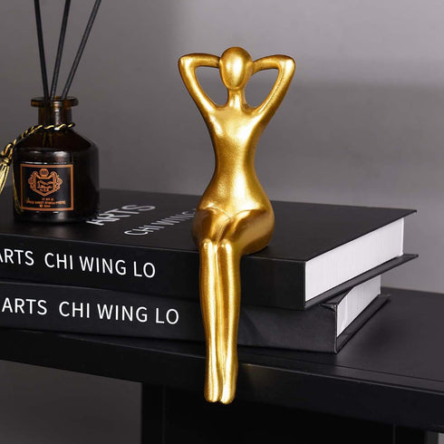 3 Quoowiit Gold Decor Thinker Statue Decor Book Shelf Decor, Abstract Statue Ornament Office Decor Modern Home Decor