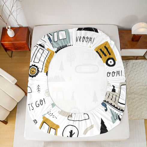Set Set 3Pcs Feelyou Cartoon Car Kids Fitted Sheet Construction Bed Sheet Decor Equipment Trucks Bedding Cartoon Car