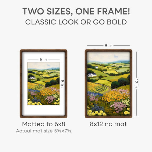 8x12 8 12 6 8 8by12 6x8 Set 1 Homeforia Picture Frames Brown Wood, Mortise & Tenon Dark Wooden x Photo Frame with Mat x