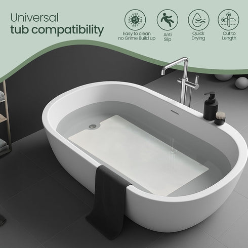 Peel and Stick Bathtub Mat, White Adhesive Vinyl Anti Slip with Drain Cut Out, 16" X 40"