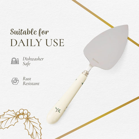Christmas Tree Cake Server Portmeirion, 10-Inch Stainless Steel Cake Knife with Fine Porcelain Handle, Holiday Dessert