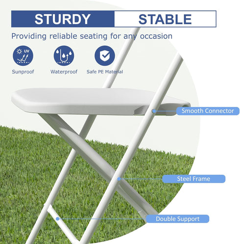 2 Pack, 350lb White Folding Chairs Plastic Folding Chairs Outdoor Indoor, Capacity, Portable Event Chair, Lightweight