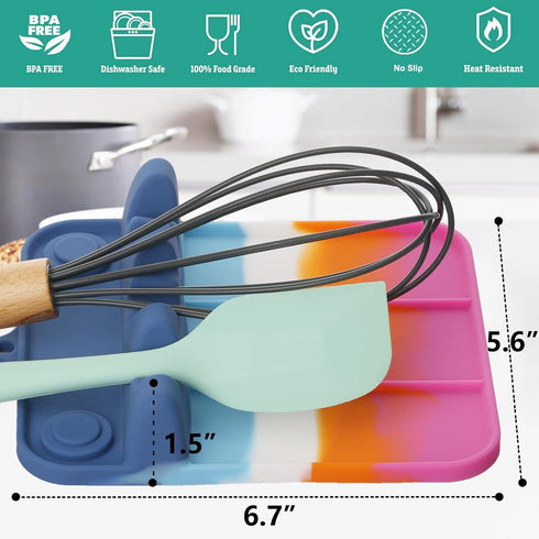 Silicone Spoon Rest, Kitchen Utensil Holder with Drip Pad, 3-Groove Upgraded Utensil Rest for Stove Top, Macaron Color