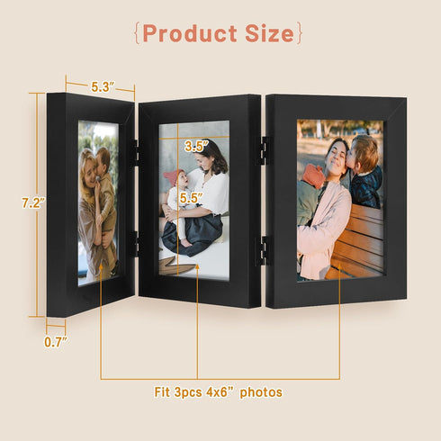Golden State Art 4x6 Triple Picture Frame, Trifold Hinged Photo Frame with Real Glass for Desk Top Collage