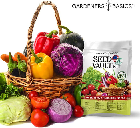 16,000 35 35 Gardeners Basics Survival Vegetable Seeds Garden Kit Over Seeds Non-GMO and Heirloom, Great for Emergency