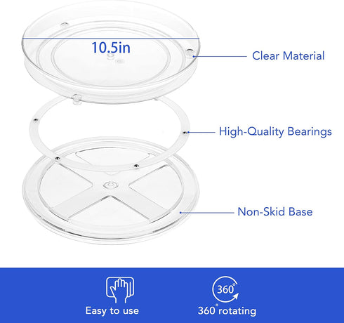 URALFA 2-Pack Lazy Susan Cabinet Organizer, Plastic Rotating Round Turntable for Pantry, 10.5 Inch