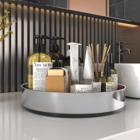 VAEHOLD Pantry Cabinet Lazy Susan - Stainless Steel Black Spice Rack Turntable for Kitchen Cabinet Organizer