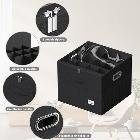 FHSQX Shoe Organizer for Closet, Fits 12 Pairs, Clear Cover Shoe Storage Bins with Adjustable Dividers