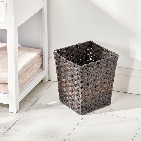 mDesign Small Woven Basket Trash Can - Square Wastebasket for Bathrooms, Kitchens, and Utility Rooms