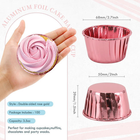 Rose Gold Foil Cupcake Liners,100 pcs Disposable Muffin Liners 3.5 Oz Wrappers for Baking, Metallic Muffin Paper Cases Baking Cups by TRUSBER