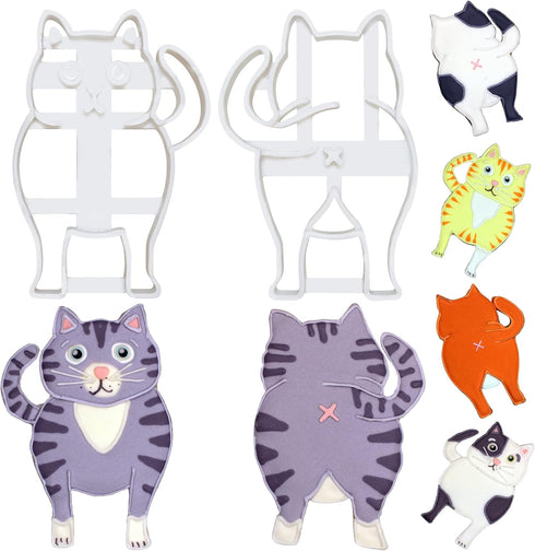 Chonky Kitty Cookie Cutter Set, 2 Pieces Large 4" Size Front and Back Cat Butt Cookie Cutters Baking Supplies