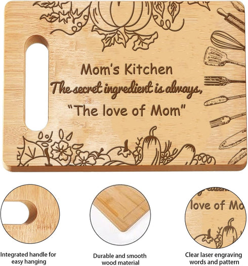 Engraved Wooden Chopping Board Gift for Mom, Kitchen Cutting Board with Warming Words, 28x21.5cm