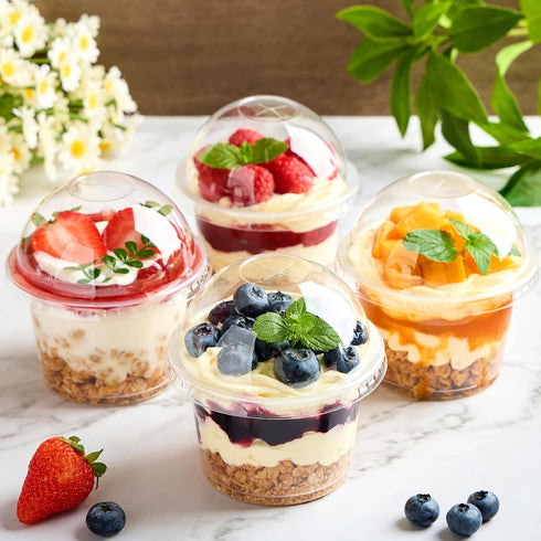 25 Pack 8 oz TOFLEN Plastic Dessert Cups with Dome Lids, Clear Disposable Yogurt Parfait Cups with Lids, Individual