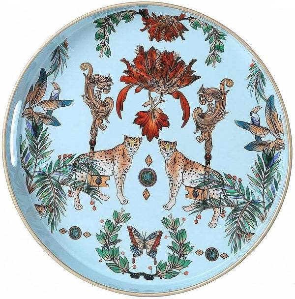 Zosenley Round Decorative Tray, Marbling Plastic with Handles, Modern Vanity and Serving