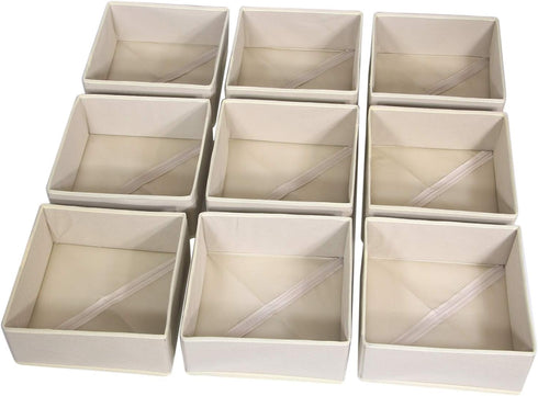 DIOMMELL 9 Pack Foldable Cloth Storage Box - Closet Organizer Fabric Baskets for Clothes, Underwear, Beige