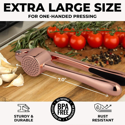 Zulay Kitchen Premium Garlic Press Set, Rust Proof & Dishwasher Safe, Easy-Squeeze, Rose Gold