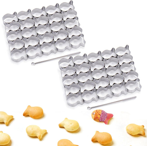 AIERSA 2Pcs Gold Fish Cracker, 25 Cavity Mini Gold Fish Cookie Cutter, Non-Stick Stainless Steel Molds