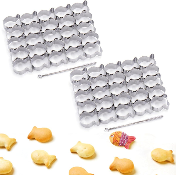 AIERSA 2Pcs Gold Fish Cracker, 25 Cavity Mini Gold Fish Cookie Cutter, Non-Stick Stainless Steel Molds