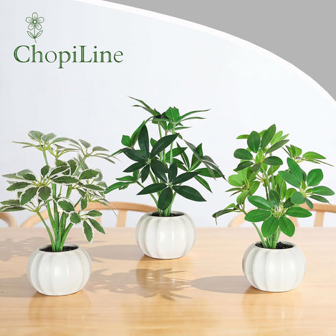 ChopiLine 3 Pack Artificial Plants Stems with Vase, Fake Plants for Home Decor, Coffee Table Centerpieces, Office