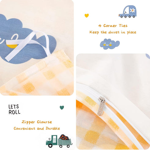 Set Set 2 Set (1 Cover+1 Kids Duvet Cover Twin, Cotton Cartoon Car Truck Bedding for Boys Girls, Pieces Soft Breathable