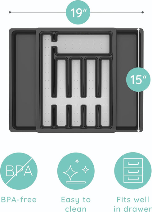 JULY HOME Expandable Kitchen Drawer Organizer, Plastic Flatware Drawer Organizer/Utensil Holder, Multipurpose
