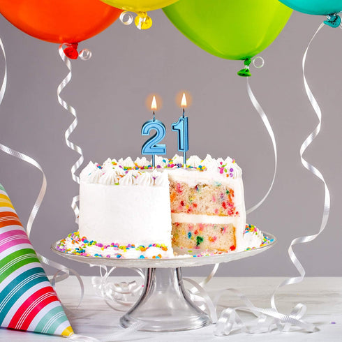 21st Birthday Candles Cake Numeral, Happy Birthday Topper Decoration for Wedding Anniversary Celebration (Blue)