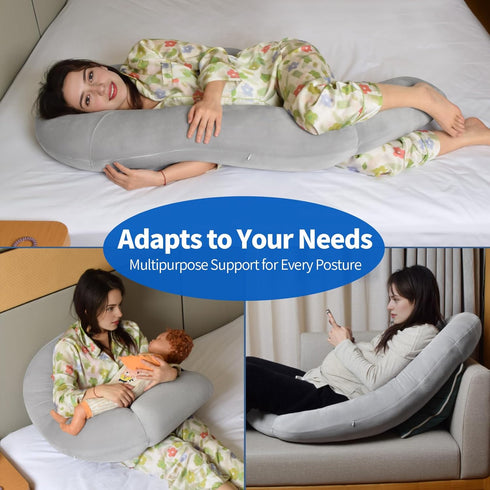 Pozico 51-Inch U-Shaped Full Body Pillow for Side Sleepers Cooling Pregnancy Pillow with Ear Piercing Design for Neck