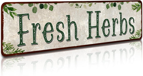 Fresh Herbs Metal Sign, Country Farmhouse Home Gardener Decor, 4" x 16"